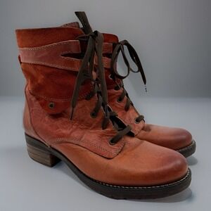 Dromedaris Kara Leather Suede Lace Up Comfort Boots Women 40 9.5-10 Mandarin Red